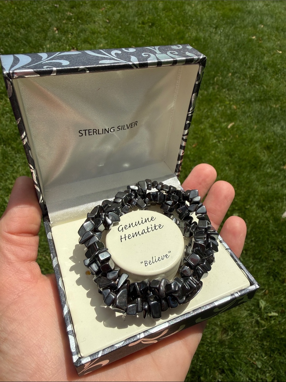 Kohl's Genuine Hematite Beaded Stretch Bracelet - Metallic Gray “Believe”
